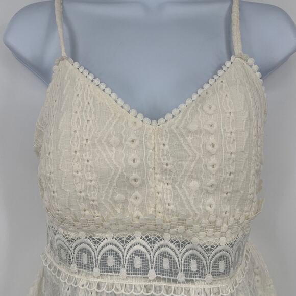 Y2K Derek Heart Babydoll Womens Top Small Festival Boho Crochet Dainty Cottage - Picture 2 of 9